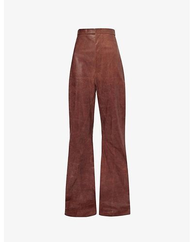 Rick Owens Dirt Straight-leg High-rise Crinkled Leather Trousers - Red