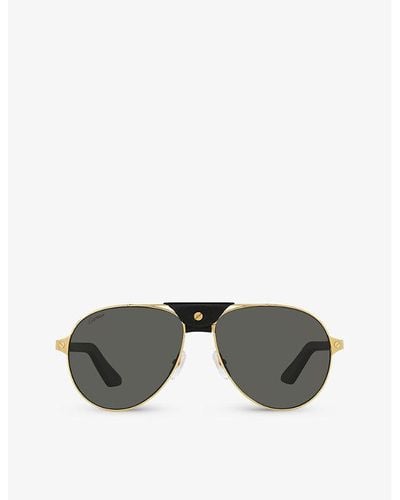 Cartier Ct0387s Aviator-frame Metal Sunglasses - Gray