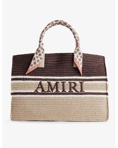 Amiri Brand-embroidered Striped Raffia Tote Bag - Brown