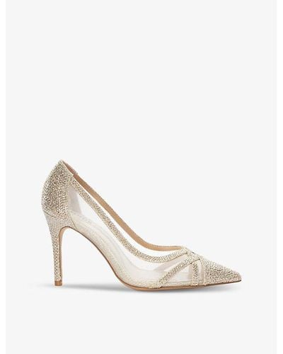 Dune Bridged Rhinestone-embellished Mesh And Woven Courts - White