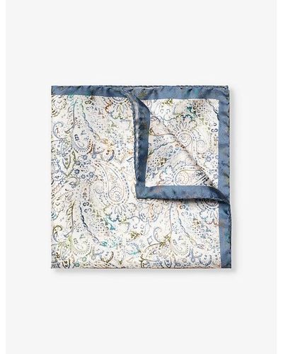 Eton Paisley-print Silk Pocket Square - Blue