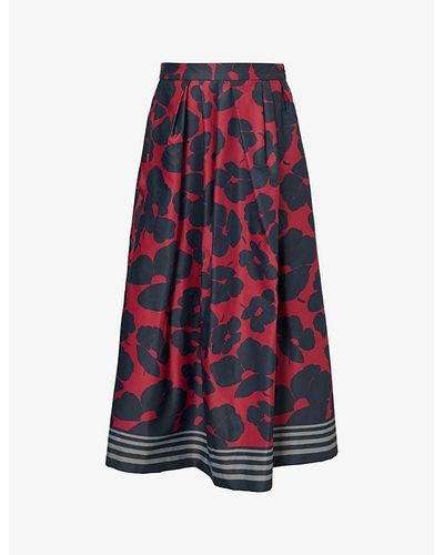 Dries Van Noten Soni Floral-print Cotton-blend Midi Skirt - Red