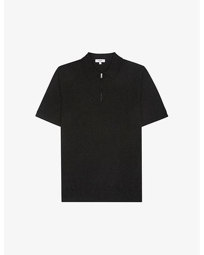 Reiss Maxwell Zipped Merino-wool Polo Shirt - Black