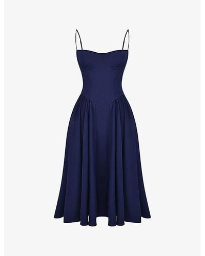 House Of Cb French Vy Samaria Corseted Woven Midi Dress - Blue