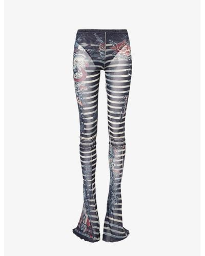 Jean Paul Gaultier Vy Blue White Marinière Graphic-print Mid-rise Flared-leg Woven Pants