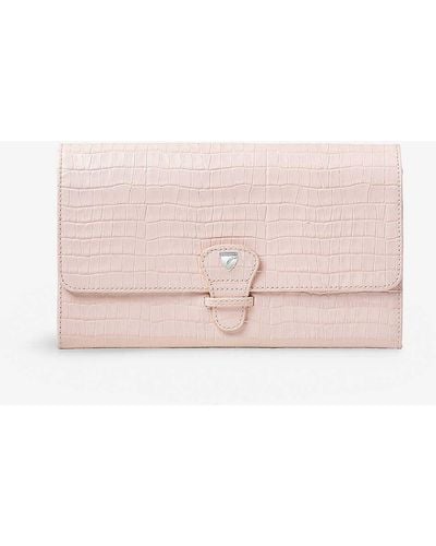 Aspinal of London Removable-insert Patent Crocodile-embossed Leather Travel Wallet - Pink