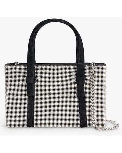 Kara Bow-embellished Velvet-strap Crystal-mesh Tope-handle Bag - Black