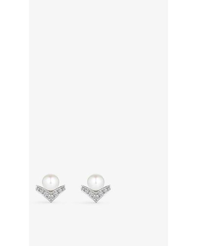 Chaumet Joséphine Aigrette 18ct White-gold, 0.15 Brilliant Cut Diamonds And 1.70ct Pearl Stud Earrings