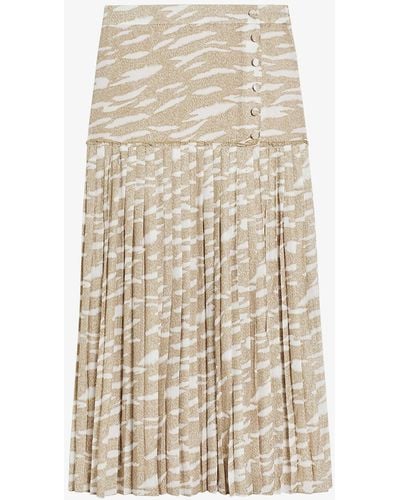 Ted Baker Zabray Graphic Print Pleated Woven Midi Skirt - Natural