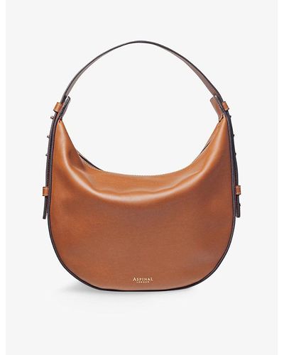 Aspinal of London Hobo Crescent-shape Smooth-leather Bag - Brown