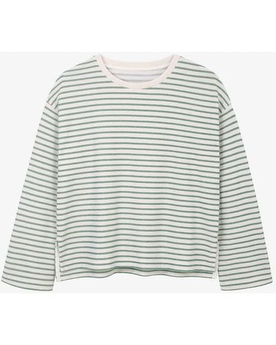 The White Company Stripe-pattern Boxy-fit Organic-cotton Top - Green