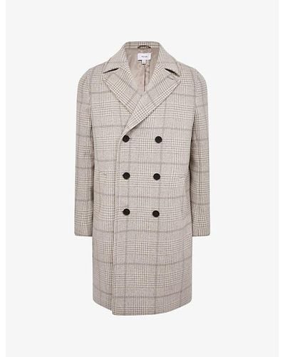 Reiss Billet Checked Double-breasted Wool-blend Coat - Grey