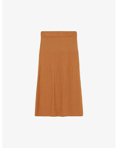 JOSEPH Ribbed Elasticated-waistband Wool Skirt - Brown