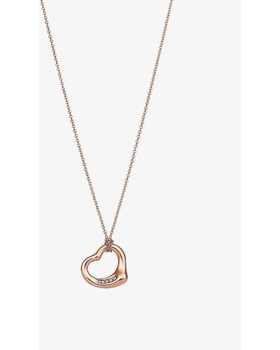 Tiffany & Co. Elsa Peretti Open Heart Pendant 18ct Rose-gold And 0.02ct Diamond Necklace - White