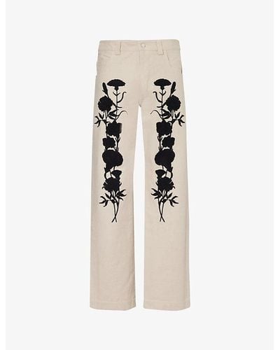 Song For The Mute Floral-embroidered Relaxed-fit Cotton-twill Pants - Natural