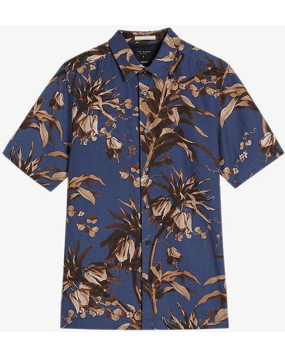 Ted Baker Belmar Floral-print Regular-fit Woven Shirt - Blue
