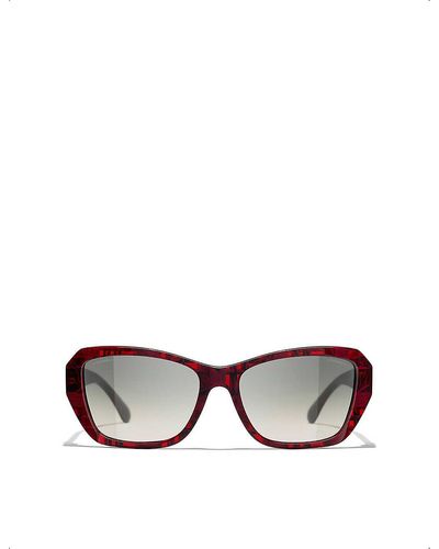Chanel Ch5516 Butterfly-frame Tortoiseshell Acetate Sunglasses - Red