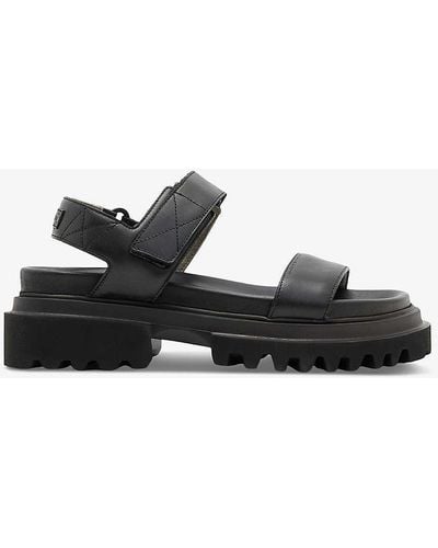 AllSaints Rory Brand-patch Flat Leather Sandals - Black