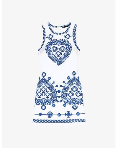Maje Embroidered Sleeveless Stretch-cotton Mini Dress - Blue
