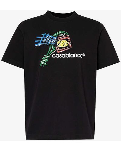 Casablancabrand Graphic-pattern Organic-cotton T-shirt - Black