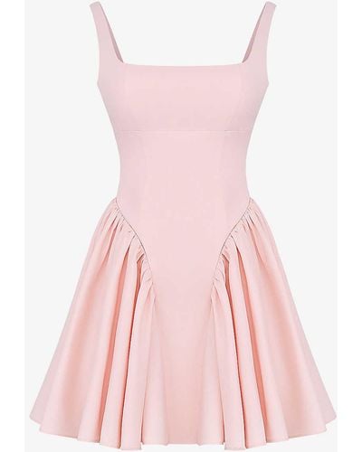 House Of Cb Florianne Bow-embellished Cotton And Lyocell Mini Dress - Pink