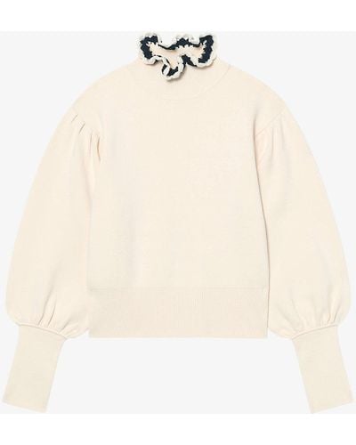 Sandro Ridane Frilled-collar Balloon-sleeved Knit Sweater - Multicolor