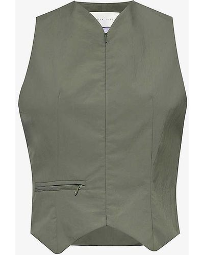 Conner Ives V-neck Zipped Recycled-polyamide Vest - Green