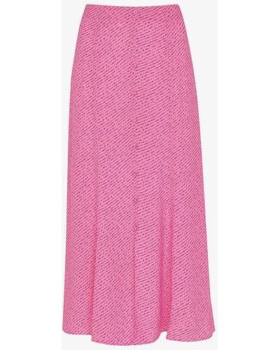 Whistles Diagonal-fleck Button-down Woven Midi Skirt - Pink