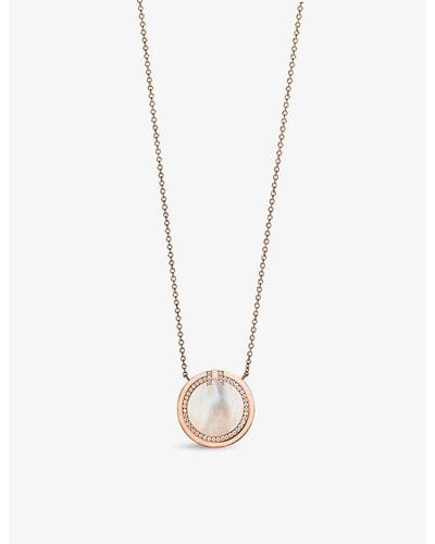 Tiffany & Co. Tiffany T Circle 18ct Rose-gold, Mother-of-pearl And 0.05ct Diamond Pendant Necklace - White