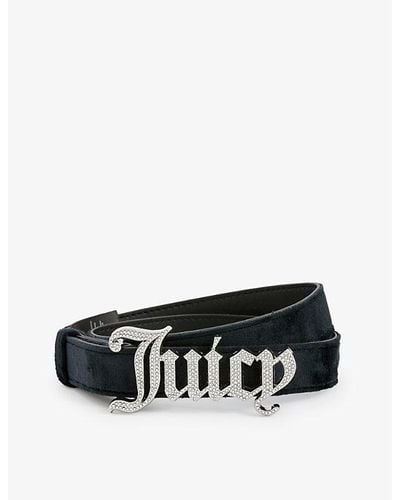 Juicy Couture Logo-buckle Rhinestone-embellished Woven-blend Belt - Black