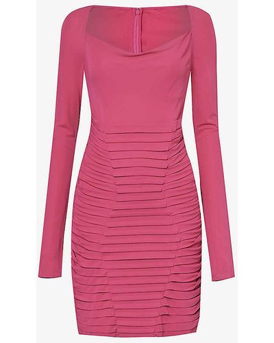 Dion Lee Long-sleeved Boning-detail Woven Mini Dress - Pink