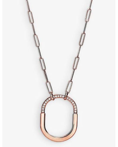 Tiffany & Co. Tiffany Lock 18ct Rose-gold And 0.43ct Round-brilliant Diamond Pendant Necklace - Metallic