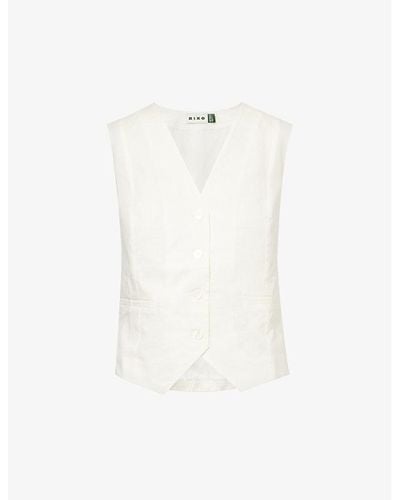 RIXO London Norah V-neck Cotton And Linen-blend Top - White