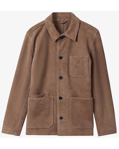 Reiss Roma Patch-pocket Suede Jacket X - Brown