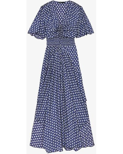Maje Floral-print Woven Maxi Dress - Blue