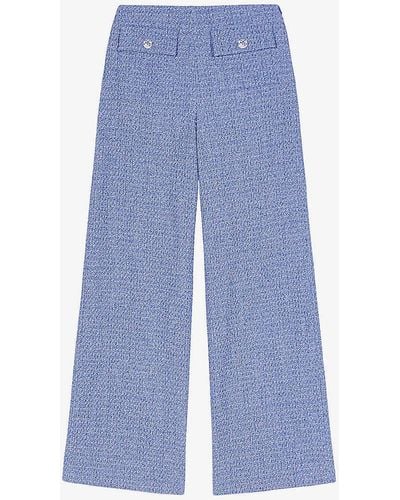 Maje Mid-rise Wide-leg Tweed Stretch Cotton-blend Trousers - Blue