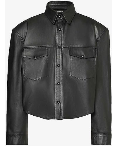 Wardrobe NYC Cropped Leather Shirt - Black