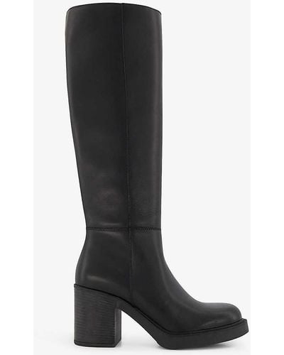 Dune Tinaz Leather Block-heel Knee-high Boots - Black