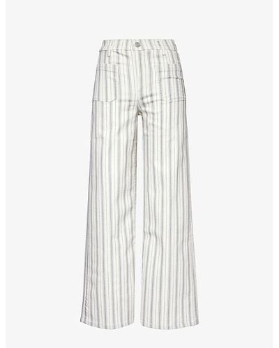 FRAME Striped Wide-leg High-rise Stretch-denim Jeans - White