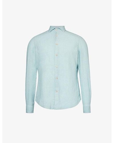 Eleventy Spread-collar Regular-fit Linen Shirt - Blue