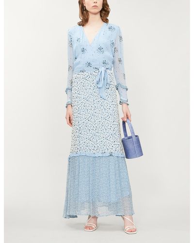 Ghost Avery Floral-print Georgette Dress - Blue