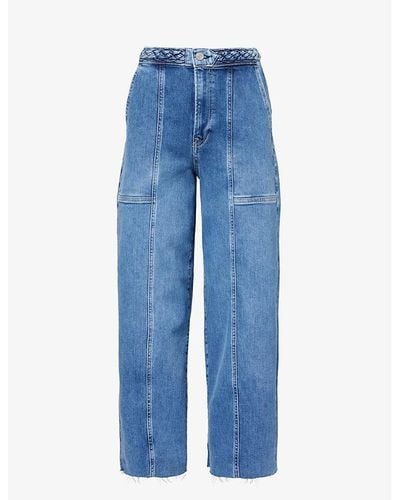 FRAME Braided Wide-leg High-rise Stretch Denim-blend Jeans - Blue