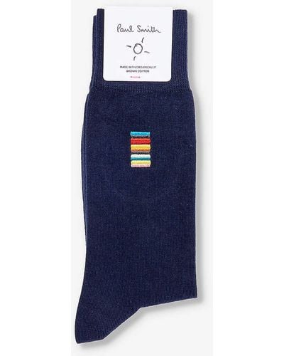 Paul Smith Stripe-pattern Stretch-cotton Blend Socks - Blue
