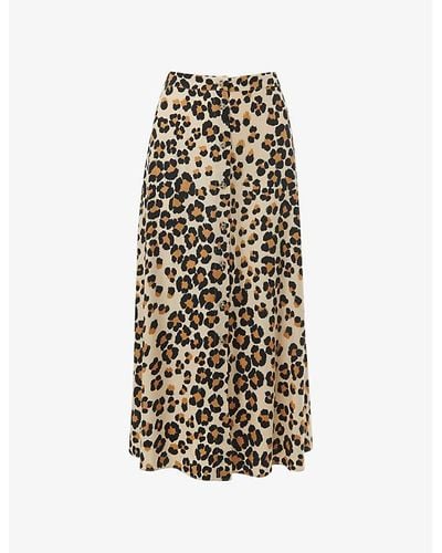 Whistles Leopard-print Button-through Woven Midi Skirt - White