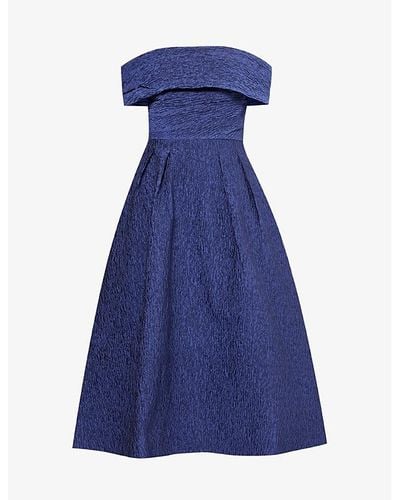 Rebecca Vallance Helene Off-shoulder Woven Midi Dress - Blue