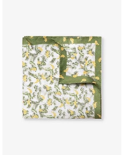 Eton Graphic-print Linen Pocket Square - Green