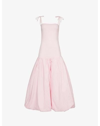 Amy Lynn Pufball Ruched Stretch-cotton Midi Dress - Pink