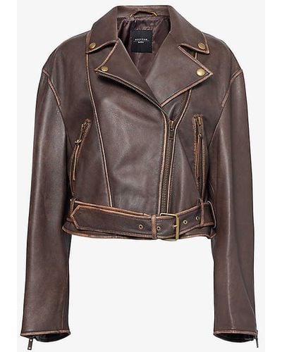 Weekend by Maxmara Notch-lapel Cropped Leather Jacket - Brown