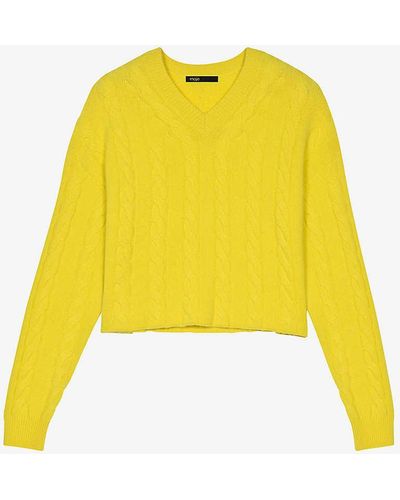 Maje Miramar Cable-knit Stretch-cashmere Jumper - Yellow