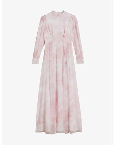 Ted Baker Huron Blouson-sleeve Recycled-polyester Maxi Dress - Pink